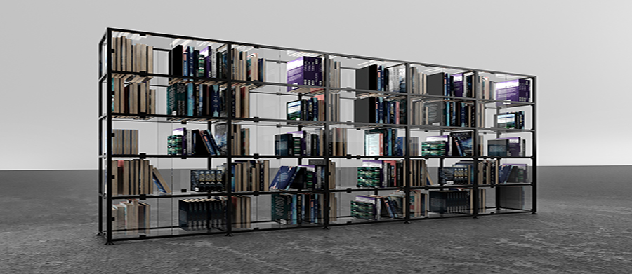 MDDM-Architects-Studio-Library-Doublesided-Bookshelves-furniture-product-design-Glass-Metal